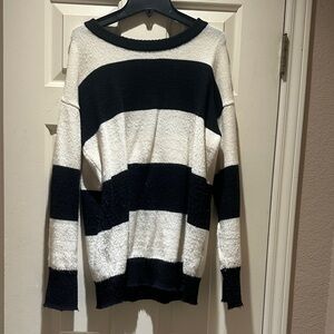 Cozy Chic Black & White Striped Women’s Sweater
